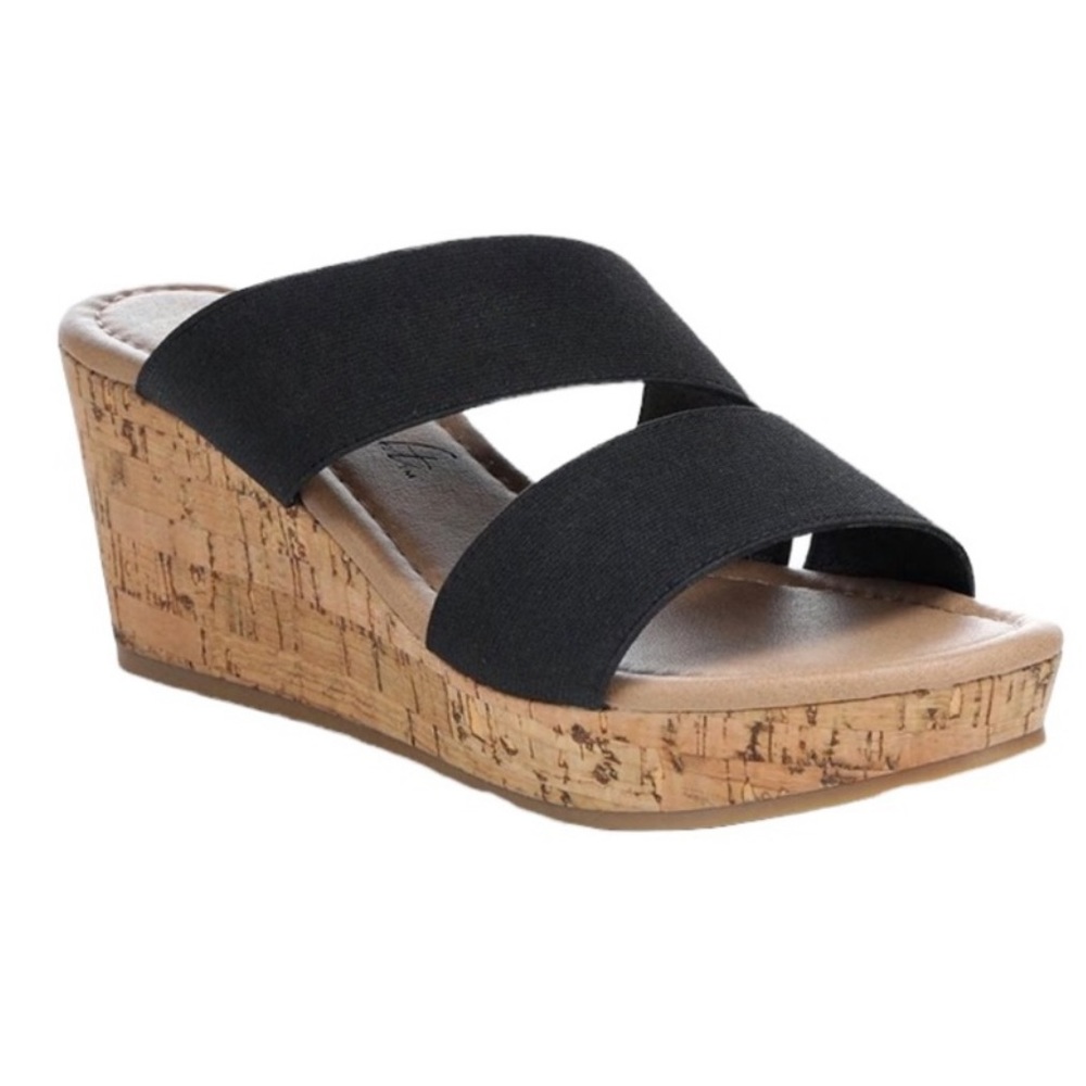 Black Cork Wedge Slide Sandals - Women